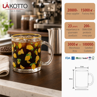 LAKOTTO Tasse en verre transparent 330 ml, verre imprimé décoré, vaisselle pour café et jus, verres en gros, fabricant de verres personnalisés avec logo