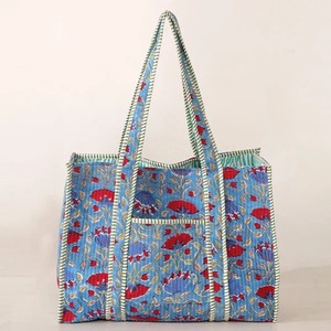 กระเป๋าผ้าฝ้ายลายดอกไม้สีน้ำเงิน พร้อมซิปปิด ซับในผ้าแคนวาส สไตล์วินเทจ สำหรับผู้หญิง เหมาะสำหรับฤดูหนาว ฤดูร้อน ท่องเที่ยว และไปทะเล - Product Image 1