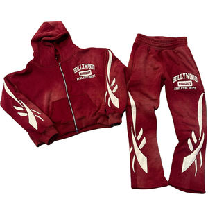 OEM personalizado Top Flare trajes de sudor para el último diseño bordado apilado Puff estampado sudor trajes ácido lavado chándal con logotipo - Product Image 4