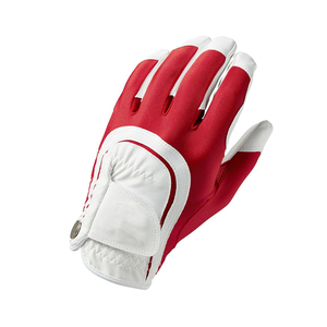 Wholesale Stylish Cabretta Leather PU Golf Gloves Anti-Slip <b>Hand</b> Grips in Red & White Customized Logo Design for Sports - Product Image 4