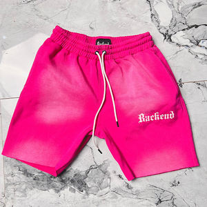 กางเกงขาสั้นล้างกรดวินเทจของผู้ชายที่กําหนดเองซันย้อมผ้าฝ้ายเหงื่อดิบขอบพัฟพิมพ์สบายๆยาวถึงเข่าเชือกรูด - Product Image 4