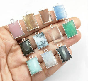 Clear Quartz Smooth Slice Gemstone <b>Pendant</b> Zig Zag Edges 925 Silver Electroplated Natural Birthstone 16x12mm Third Charm <b>Pendant</b> - Product Image 4