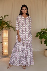 High Quality Lilac BlockPrint Sharara Set Direct From Manufacturer Indian & Pakistani Kurti and Pants - Product Image 4