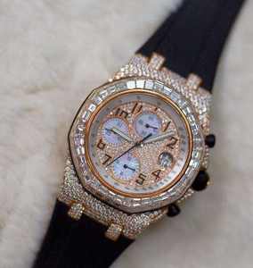 Luxury Moissanite Diamond Watch automatic Movement Iced Out Hip Hop Style Wrist watches with <b>Rubber</b> <b>Belt</b> watch for men - Product Image 4