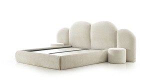 Ensemble de lit Zena avec rangement, tête de lit éclairée, couleur personnalisée, table de chevet, cadre en métal réglable, 200X200cm, design moderne - Product Image 2