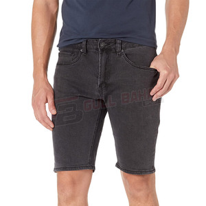 Casual Men's Jeans Shorts with <b>Cut</b>-<b>Off</b> Hem Textured Solid Pattern Soft <b>Fabric</b> and Knee Length Edgy Style - Product Image 1