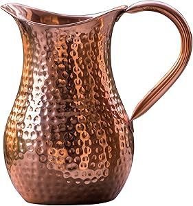 Hammered Design Pure Copper Water <b>Jug</b> Brass Handle 500-1000ml Capacity Classic Style for Kitchen Tabletop <b>Drinking</b> Pitcher - Product Image 2
