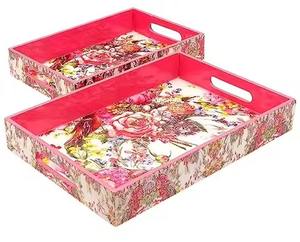 Plateau de service en bois élégant fait à la main, poignées décoratives, plat multifonctionnel pour la cuisine - Product Image 2