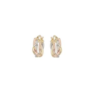Pendientes de Aro Estilo Trenzado de Alta Calidad al por Mayor, Tres Colores, Tres Tubos, 10 mm, Chapados en Oro de 18K, Plata de Ley 925 - Product Image 2