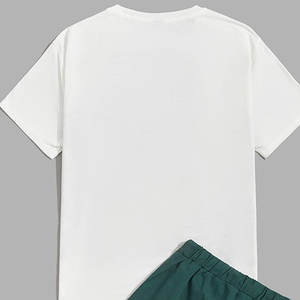 Conjunto de 2 piezas de verano de talla grande para hombre, camiseta y pantalones cortos de manga corta, para correr, transpirable, estilo callejero, poliéster/algodón - Product Image 5