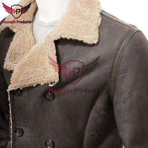 Men's Khaki <b>Sheepskin</b> Peacoat Customized Warm Winter <b>Jacket</b> with Classic Style, Premium Quality, and Personalized Fit - Product Image 4