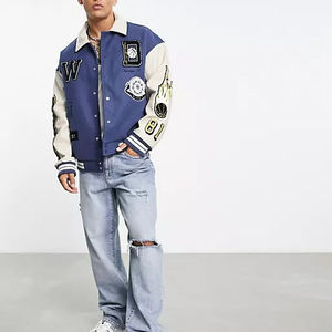 Vente en gros de blouson de baseball pour hommes OEM 2024, patchs personnalisés avec logo brodé, style universitaire de la rue principale - Product Image 2