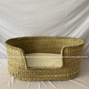 Lit pour animaux de compagnie en jonc de mer naturel rustique avec matelas lit pour chien en jonc de mer tissé à la main pour une utilisation en intérieur meilleur cadeau pour vos amis à fourrure - Product Image 1