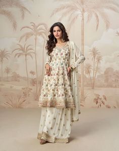 Joli costume brodé Georgette Salwar pour femme prêt-à-porter Designer Festival Style traditionnel Ethnique Kameez - Product Image 1