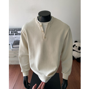 เสื้อสเวตเชิ้ตคอเต่าติดกระดุมสำหรับผู้ชาย ผ้าฝ้าย 100% 280GSM ไซส์ใหญ่ ทรงหลวม ไหล่ตก แบบเรียบ สองชั้น - Product Image 5