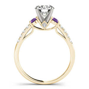 18K Yellow Gold Fine <b>Jewelry</b> <b>Set</b> Diamond & Amethyst Three Stone <b>Bridal</b> Ring 0.55ct - Product Image 4