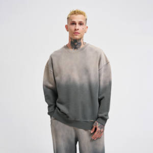 Conjunto Deportivo con Sudadera con Capucha Desteñida, Estampado de Logotipo Multicolor, 100% Algodón, Lavado Ácido, Sudadera de Cuello Redondo y Pantalones Deportivos para Hombre - Product Image 3