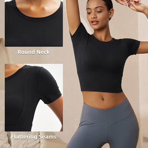 Womens breathable summer workout crop <b>tops</b> gym fitness wear custom design oem apparel with logo and private label branding - Product Image 3
