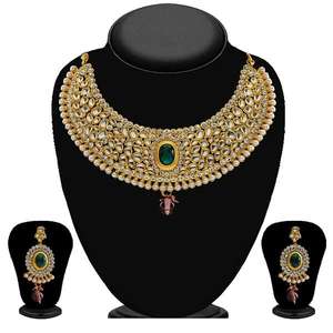 Tip Top Fashions 2201501 ensemble de bijoux fins plaqué or collier en pierre Kundan - Product Image 1