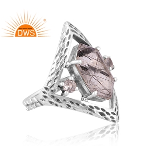 Best selling oxidized sterling silver natural Multi gemstone <b>statement</b> <b>ring</b> custom jewelry manufacturer - Product Image 3