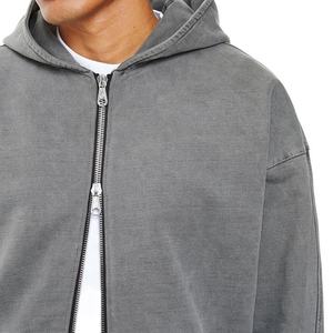 Sweat à capuche pour homme 100% coton de haute qualité Vintage Acid Wash Zip Sweat à capuche court avec logo personnalisé French Terry surdimensionné pour l'hiver - Product Image 4