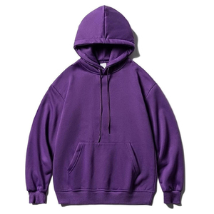 Sudadera con Capucha Extra Grande para Hombre, Color Morado Sólido, Felpa Francesa, Estilo Casual, Corte Regular, Diseño con Bolsillos, para Otoño - Product Image 1