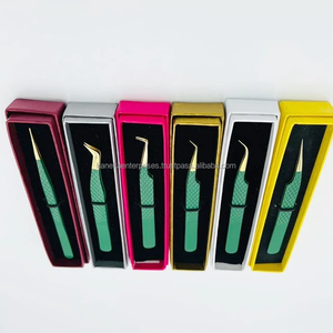 แหนบต่อขนตาปลอมปลายเรียบสีเขียวทองฉลากตามสั่งทำโลโก้ได้ตามต้องการความแม่นยำ - Product Image 2