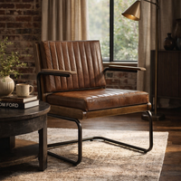 Sofá Industrial de Cuero |   Sillón Individual Cantilever de Espuma con Color Personalizado, Estilo Americano Moderno de Mediados de Siglo, para Salas de Estar de Hoteles