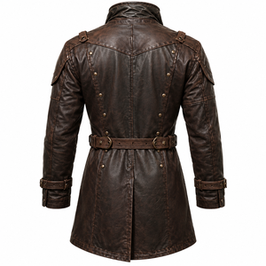 Chaqueta de Cuero Cruzada para Hombre, Estilo Vintage con Cuello Camisero - Product Image 6