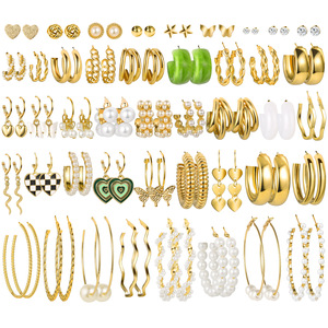Lot de 42 paires de boucles d'oreilles créoles dorées, en alliage et acier inoxydable, hypoallergéniques, pour femmes - Product Image 2