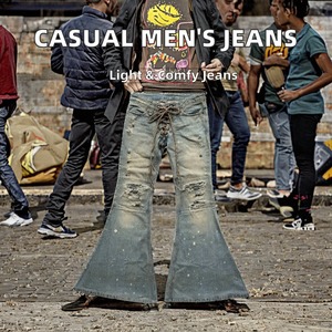 Pantalones Vaqueros Casuales de Mezclilla para Hombre, Primavera, Algodón Grueso, Corte Recto, Holgados, Elásticos, Estilo Lápiz, Transpirables, Ecológicos, Lavados - Product Image 3