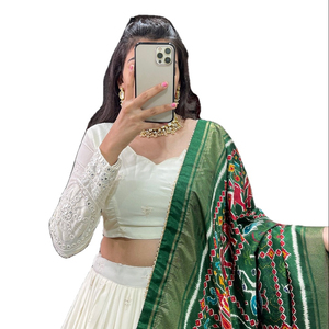 Lucknowi <b>Mirror</b> Work Lehenga Choli <b>White</b> Color for Women Indian & Pakistani Collections - Product Image 1
