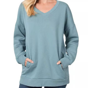 Sweat à capuche et sweat-shirt surdimensionné pour femme survêtement tricoté léger de taille XS avec col à capuche en gros - Product Image 2