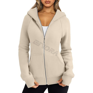 Sweat à capuche zippé court et élégant pour femmes, haut respirant, tissu tricoté, impression personnalisée, tenue décontractée sur le devant - Product Image 1