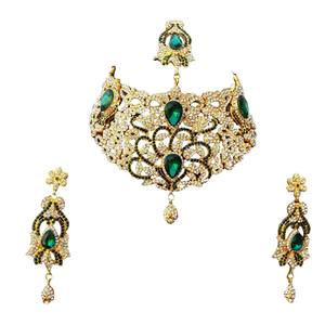 Juego de Joyería Vintage de Aleación con Cristales de Imitación en Forma de Flor, Collar, Aretes y Tocado, Chapado en Oro Verde, para Mujer, Boda, Fiesta - Product Image 3