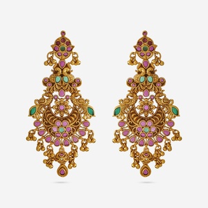 Pendientes de cobre antiguo para mujer, diseño de flor, estilo moderno, colgante/pendiente religioso, piedras verdes rubí-verdes, 185169 - Product Image 1