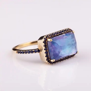 Feuille de nacre naturelle avec lapis et saphir 14k argent 925 bague de pierres précieuses haute qualité prix usine bague délicate 925 - Product Image 5