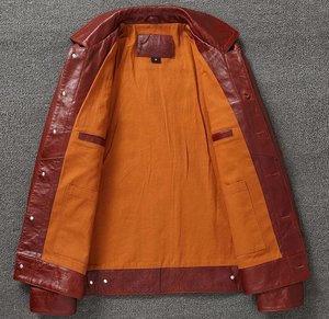 Real Top Grade Leather Jacket Men Genuine New Wine <b>Red</b> Oil Wax Cowhide Short Motorcycle Leather Jackets for Men Slim Coats - Product Image 3