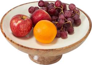 Frutero de madera folkulture o cuenco de Pedestal decorativo para Decoración de mesa Frutero de madera o lino de madera blanca - Product Image 3