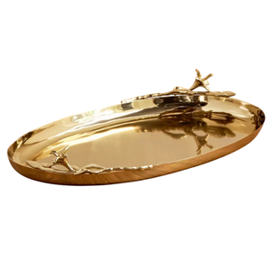 Exclusive Quality Gold Metal Food Serving Tray With Gold Floral Handle Handle For Hotel Restaurant And Event <b>Catering</b> Supplies - Product Image 2
