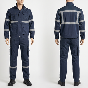 Premium Men Workwear Uniform 245 GSM Poly Cotton Twill White Reflective Chest <b>Back</b> Panel Custom Embroidery Woven Print Logo - Product Image 3