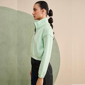 Sudadera con Capucha y Cierre de Cremallera de un Cuarto, Personalizada con Logotipo, para Mujer, Otoño/Invierno, Spandex/Poliéster, Forro Sólido, Estilo Hip Hop, Venta al Por Mayor - Product Image 3