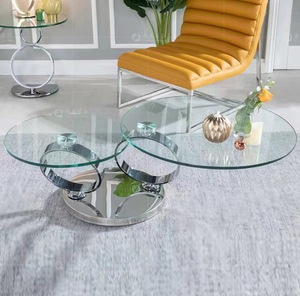 Tavolino da Caffè Moderno in Acciaio Inossidabile e <span class=keywords><strong>Vetro</strong></span> Temperato con Design <span class=keywords><strong>Rotondo</strong></span> Elegante <span class=keywords><strong>per</strong></span> Soggiorno, Appartamento e Casa Contemporanea - Product Image 4