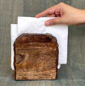 Servilletero de madera de granja para mesa | Dispensador de pañuelos de madera antiguo Mesa Cocina Baño Restaurante Bar Cóctel - Product Image 3