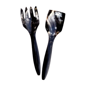 Cubertería, Cuchara para Ensalada, Mango de Cuerno Negro, Diseño Moderno Plateado, Vajilla para Fiestas, Utensilios de Cocina Ligeros - Product Image 6