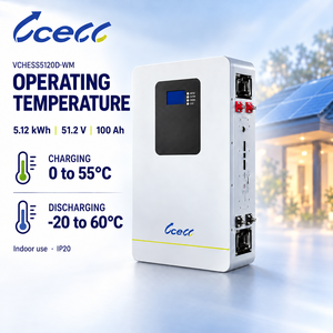 Batterie de stockage d'énergie résidentielle LiFePO4 murale compacte à haute efficacité 5,12 kWh 51,2 V 100 Ah pour système d'énergie solaire domestique - Product Image 2