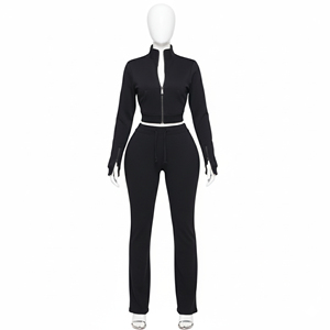 เสื้อครอปมีฮู้ดผ้าซักมีซิปสีน้ำตาล - Product Image 2