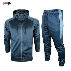 Conjunto de chándal azul marino para hombre, sudadera con cremallera, pantalones para correr, ropa deportiva informal de invierno de dos piezas atlética ligera, 100% algodón - Product Image 1