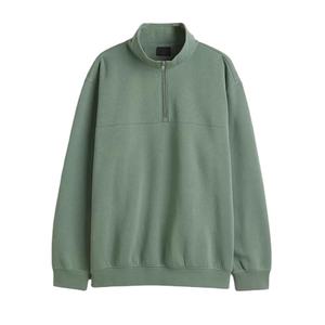 Sudadera con Capucha Lisa Personalizada OEM, Sudadera de Algodón para Hombre, Sudadera con Cierre de Cremallera 1/4 Verde - Product Image 4