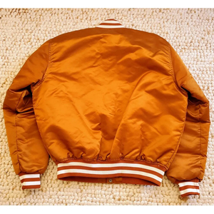 Chaqueta de calle de satén Retro para hombre de Texas Varsity, ropa de abrigo de béisbol naranja con botón a presión, tela de lona, estilo Bomber Vintage - Product Image 4